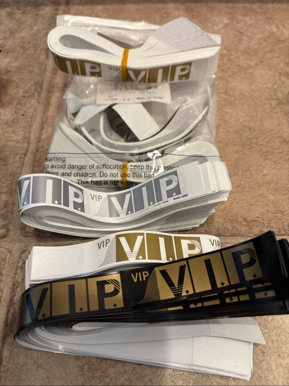 VIP Event Wristbands - Gold, Silver, Black, White - Unbranded bag of 500 or more